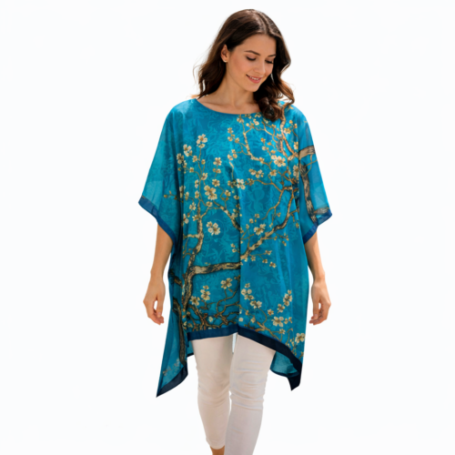 Caftan o kaftan de semiseda turquesa almendro de Van Gogh Julunggul
