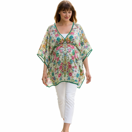 Kaftan de semiseda verde estampado de embarazada Julunggu