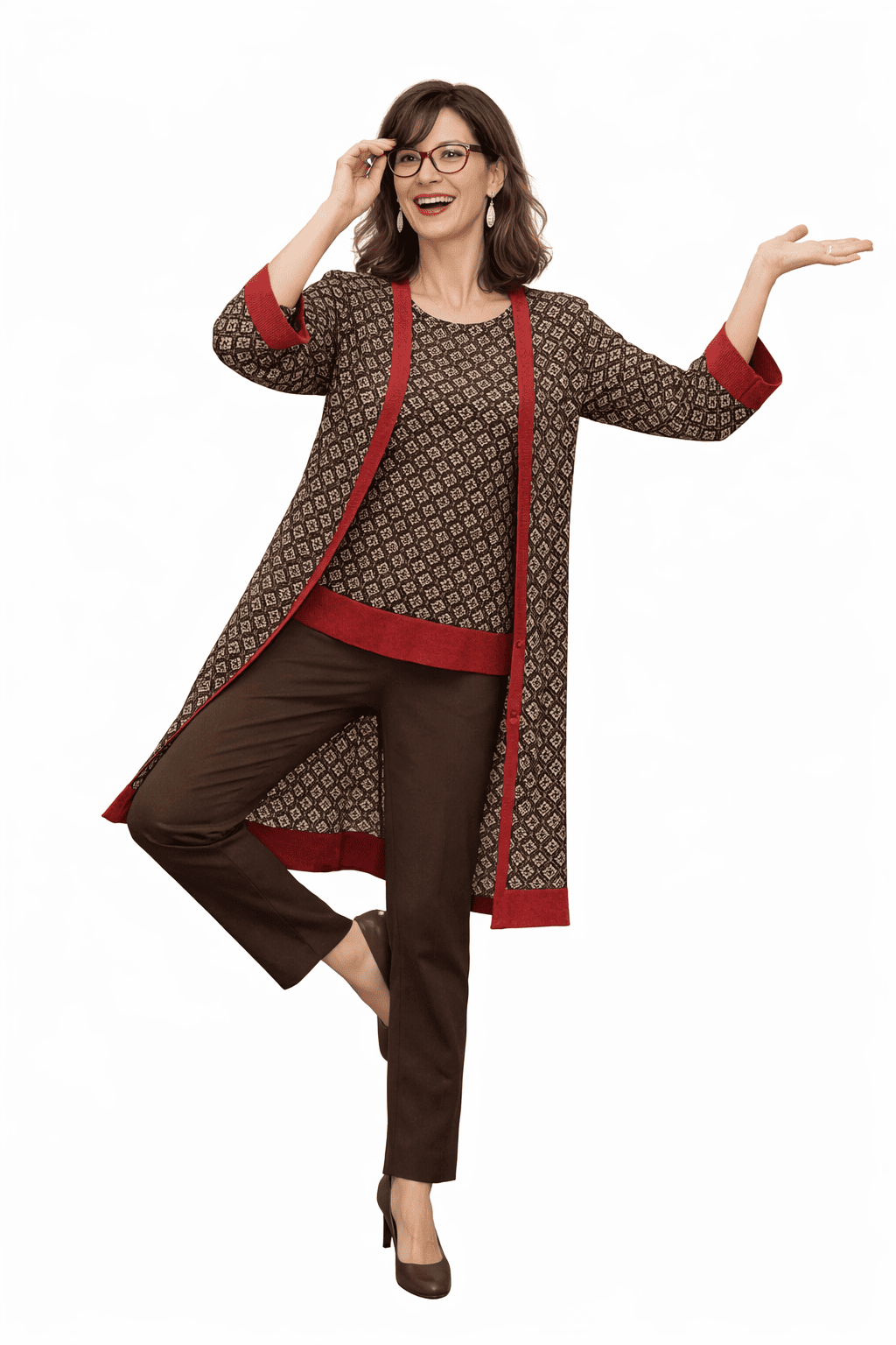 Kimono de semiseda y caftan a juego marrón chocolate y rojo 1 Julunggul