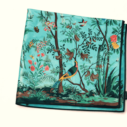 Pañuelo de semiseda verde mar estampado 90x90 cm 1 Julunggul