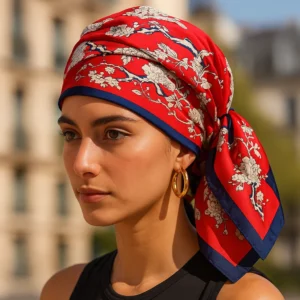 Fular de semiseda turbante rojo y blanco Julunggul