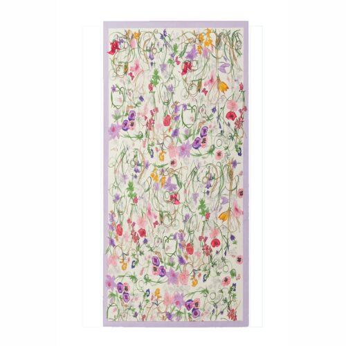 Fular de semiseda Blanco con flores y malva Julunggul