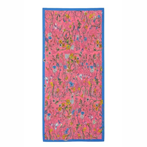 Fular de semiseda Fucsia con flores y azul klein Julunggul