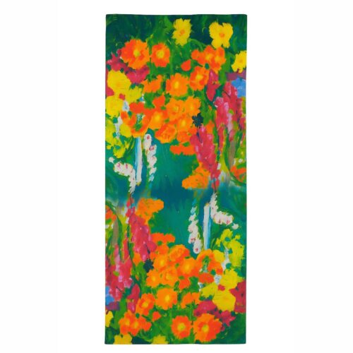 Fular de semiseda Pintores verde con flores naranja Julunggul