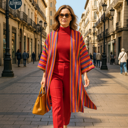 Kimono de cretona de rayas rojo y colores 3 Julunggul