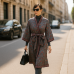 Kimono de semiseda gris con flores granate 2 Julunggul