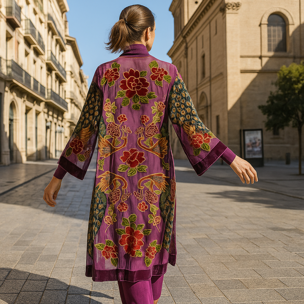 Kimono de terciopelo devore ciruela pavo real Julunggul