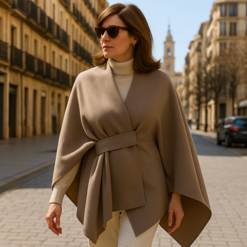 Poncho capa camel beige con trabilla Julunggul