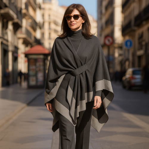 Poncho capa gris oscuro y claro con trabilla Julunggul