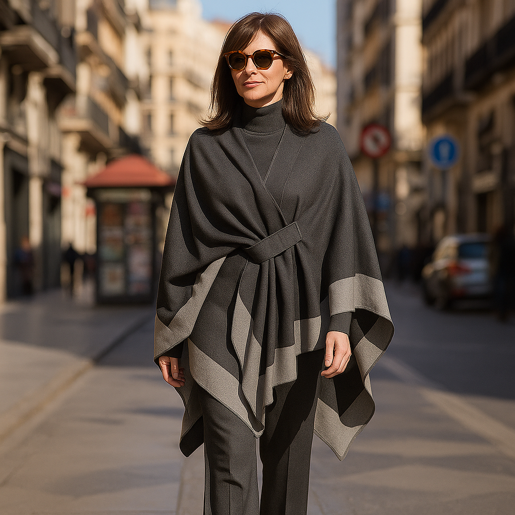 Poncho capa gris oscuro y claro con trabilla Julunggul