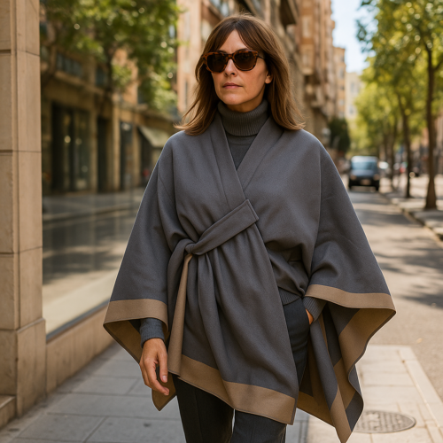 Poncho capa gris y camel Julunggul