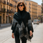 Poncho capa negro y rayas grises con trabilla Julunggul