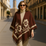 Poncho capa reversible marrón y beige estampado 3 Julunggul