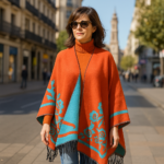 Poncho capar reversible naranja y turquesa estampado Julunggul
