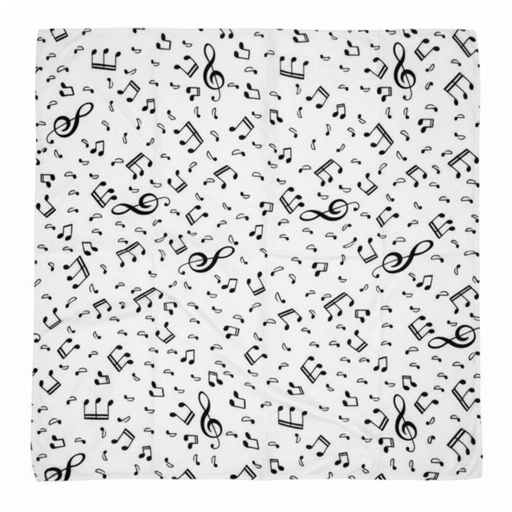 Pañuelo de semi seda blanco 90x90 cm notas musicales Julunggul
