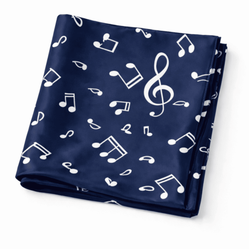 Pañuelo de semiseda azul marino con notas musicales blancas 90x90 cm Julunggul