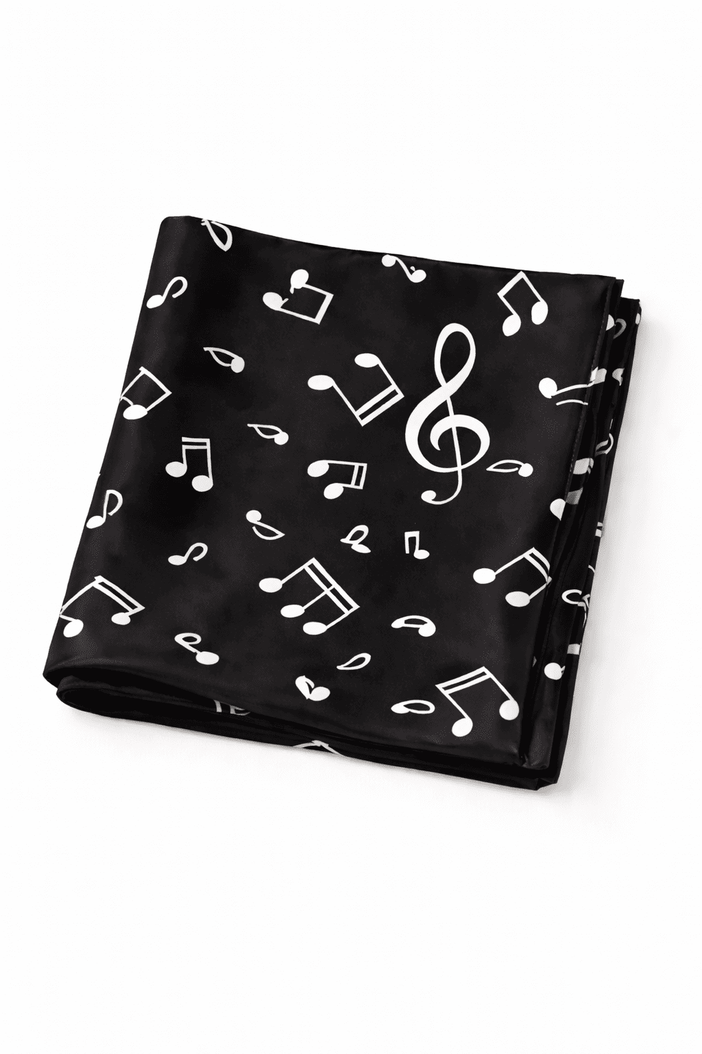 Pañuelo de semiseda negro con notas musicales blancas 90x90 cm 1 Julunggul