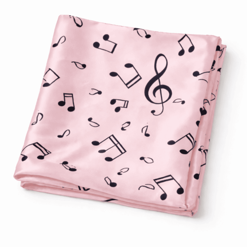 Pañuelo de semiseda rosa con notas musicales 90x90 cm 1 Julunggul