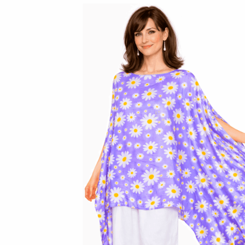 Caftan o kaftan de seda natural color lavanda con margaritas Julunggul