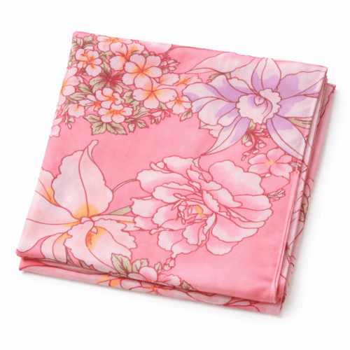 Fular chal de seda con forro rosa con flores Julunggul