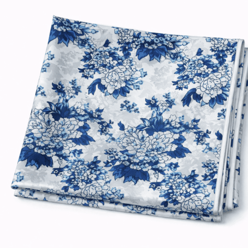 Fular de seda 100 con forro chal reversible azul y blanco Julunggul