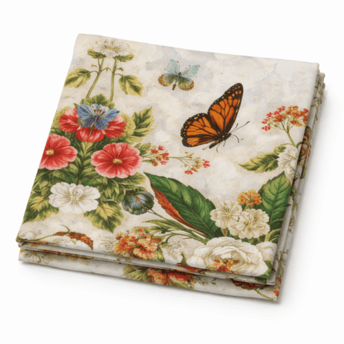 Fular de seda 100 con forro chal reversible beige con flores y mariposas Julunggul