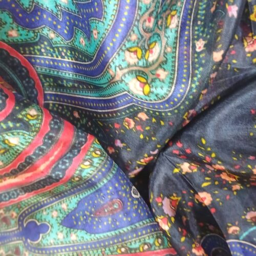 Fular de seda de hombre azul marino con cachemires fucsia Julunggul