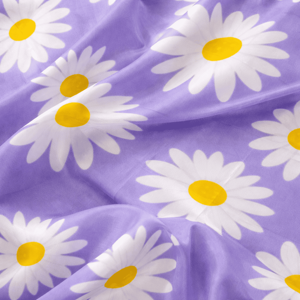Fular de seda natural color lavanda con margaritas blancas Julunggul