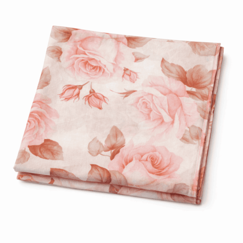 Fular de seda natural con forro beige con rosas rosa Julunggul