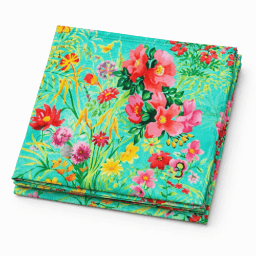 Fular de seda natural con forro chal reversible verde mar con flores