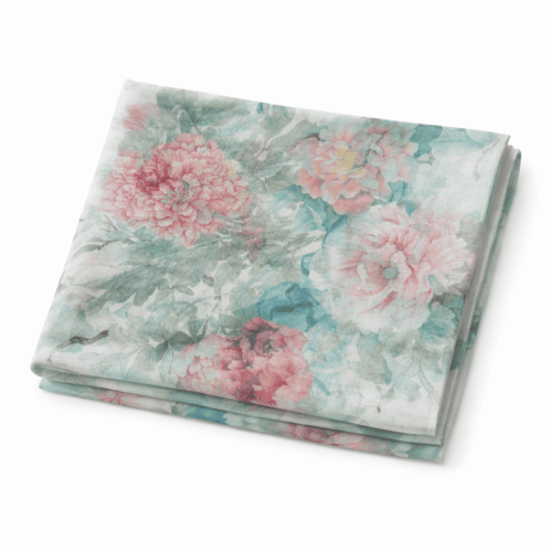 Fular de seda natural con forro chal verde con flores Julunggul