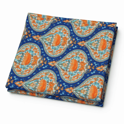 Fular de seda natural con forro echarpe reversible azul con medallones Julunggul