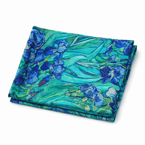Fular de seda natural con forro los lirios de van gogh azul y verde Julunggul