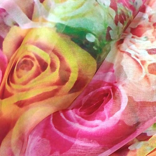 Fular de seda natural de mujer de flores rosa y amarillo 1 Julunggul