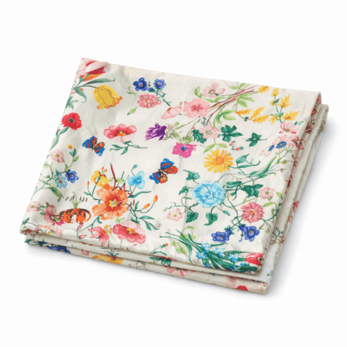 Fular de seda reversible con forro o chal beige con flores Julunggul