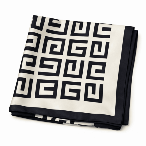 Fular de semiseda con forro chal estampao geometrico beige y negro