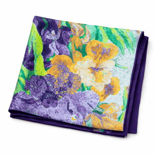 Fular de semiseda con forro estampado beige morado y verde Julunggul