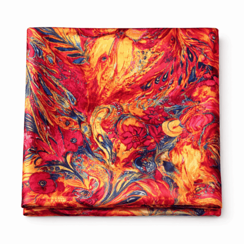 Fular de semiseda estampado rojo fucsia y amarillo 1 Julunggul