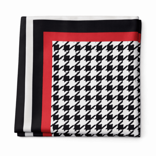 Fular de semiseda pata de gallo negro blanco y rojo 1 Julunggul
