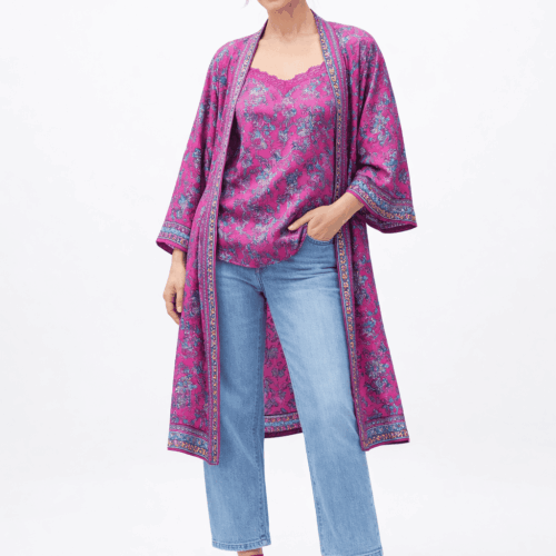 Kimono de seda y top a juego jucsia estampado oriental Julunggul