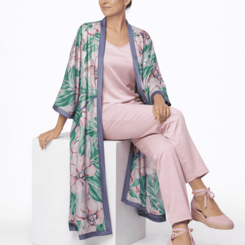 Kimono largo de semiseda malva rosa y verde 1 Julunggul