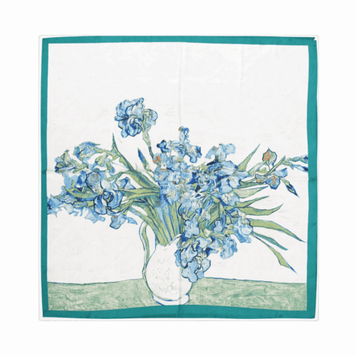 Pañuelo de semiseda blanco con lirios azules 70x70 cm Julunggul