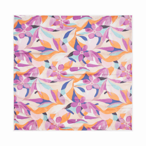 pañuelo de semiseda cuadrado blanco con flores malva 70x70 cm Julunggul