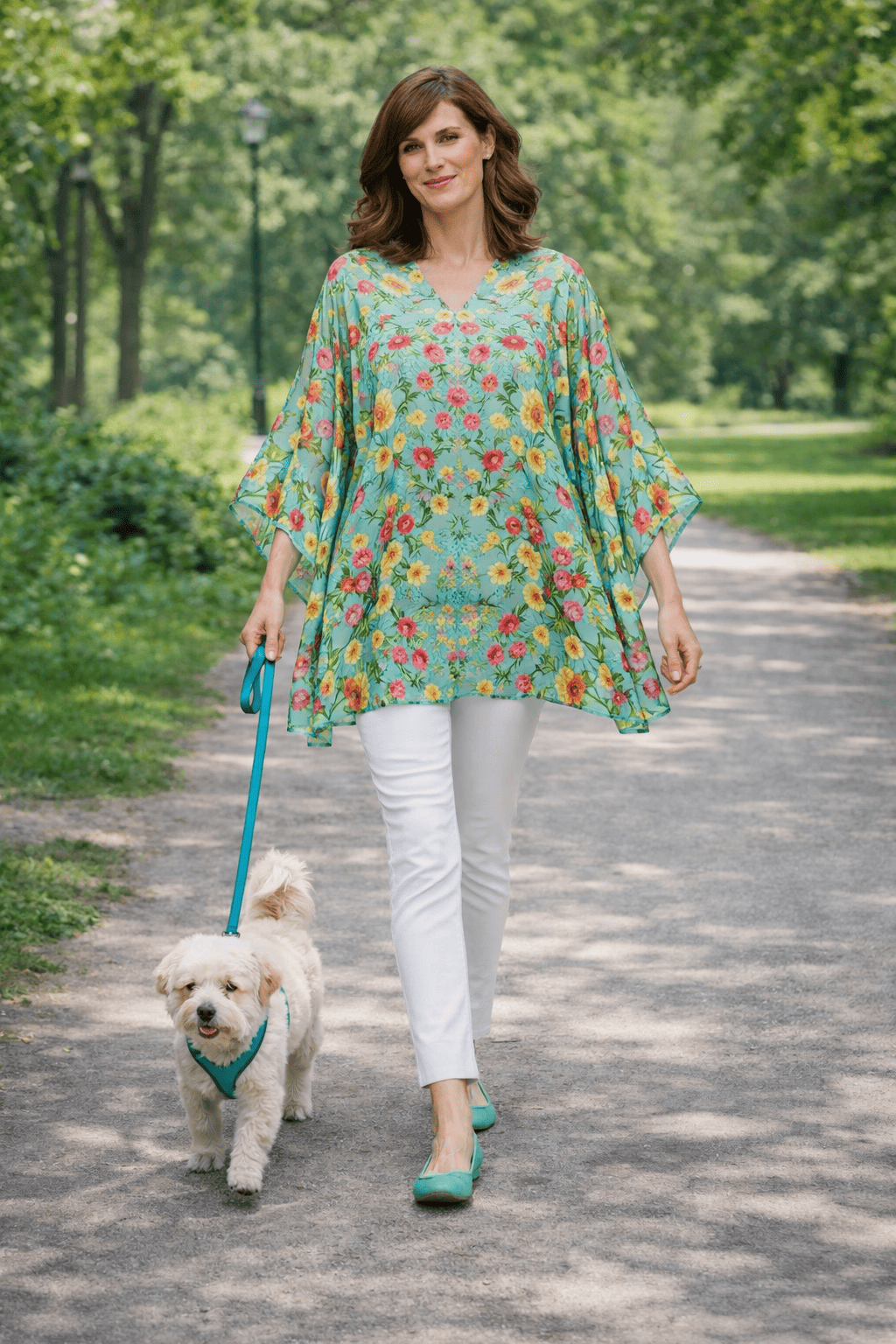 Caftán o kaftan de seda natural de embarazada verde mar con flores 1
