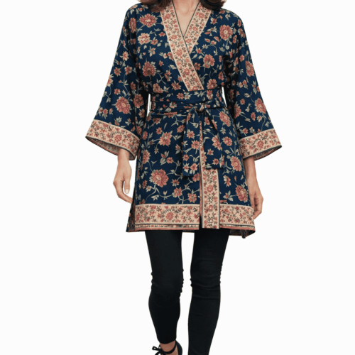 Kimono de mujer negro con flores y fajín 1 Julunggul (1)