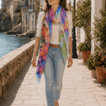 Fular de seda natural de mujer estampado con colores para verano de Julunggul