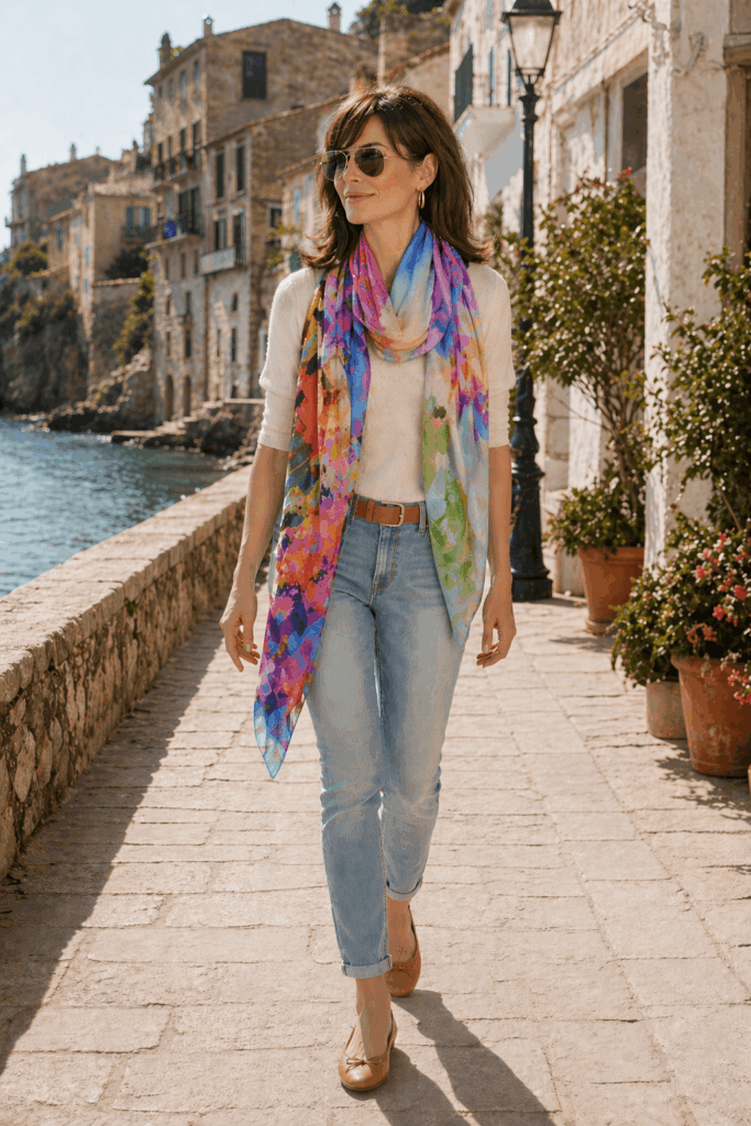 Fular de seda natural de mujer estampado con colores para verano de Julunggul